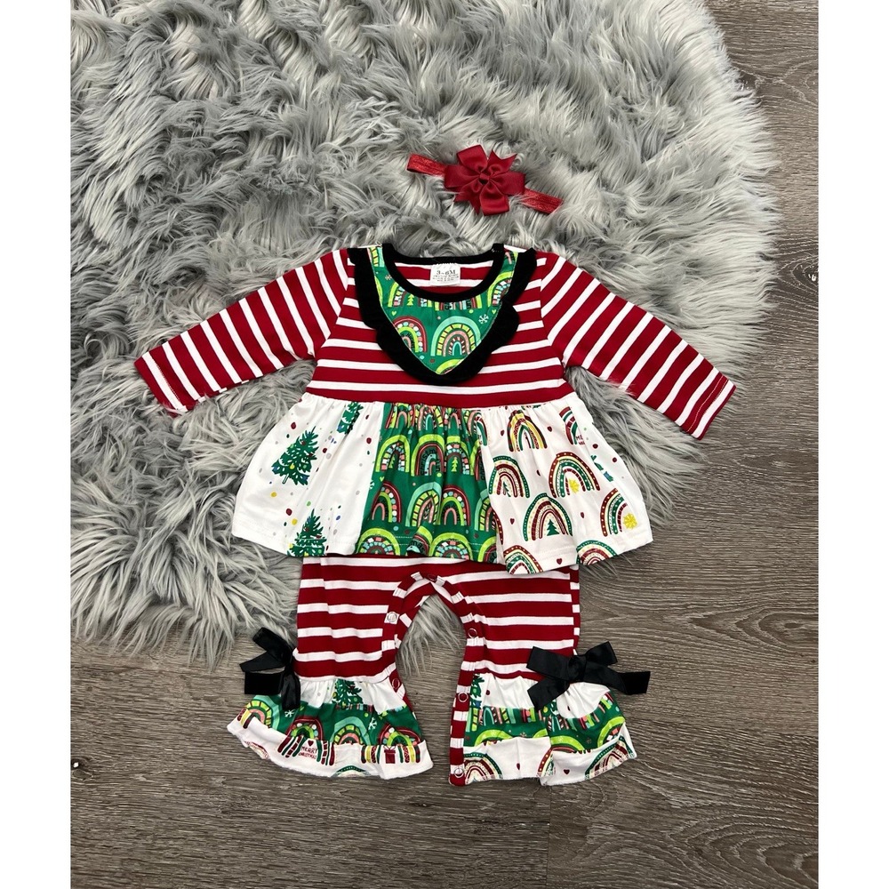Boutique Girls‎ Holiday Rainbow Ruffles Romper 0/3 Month NEW